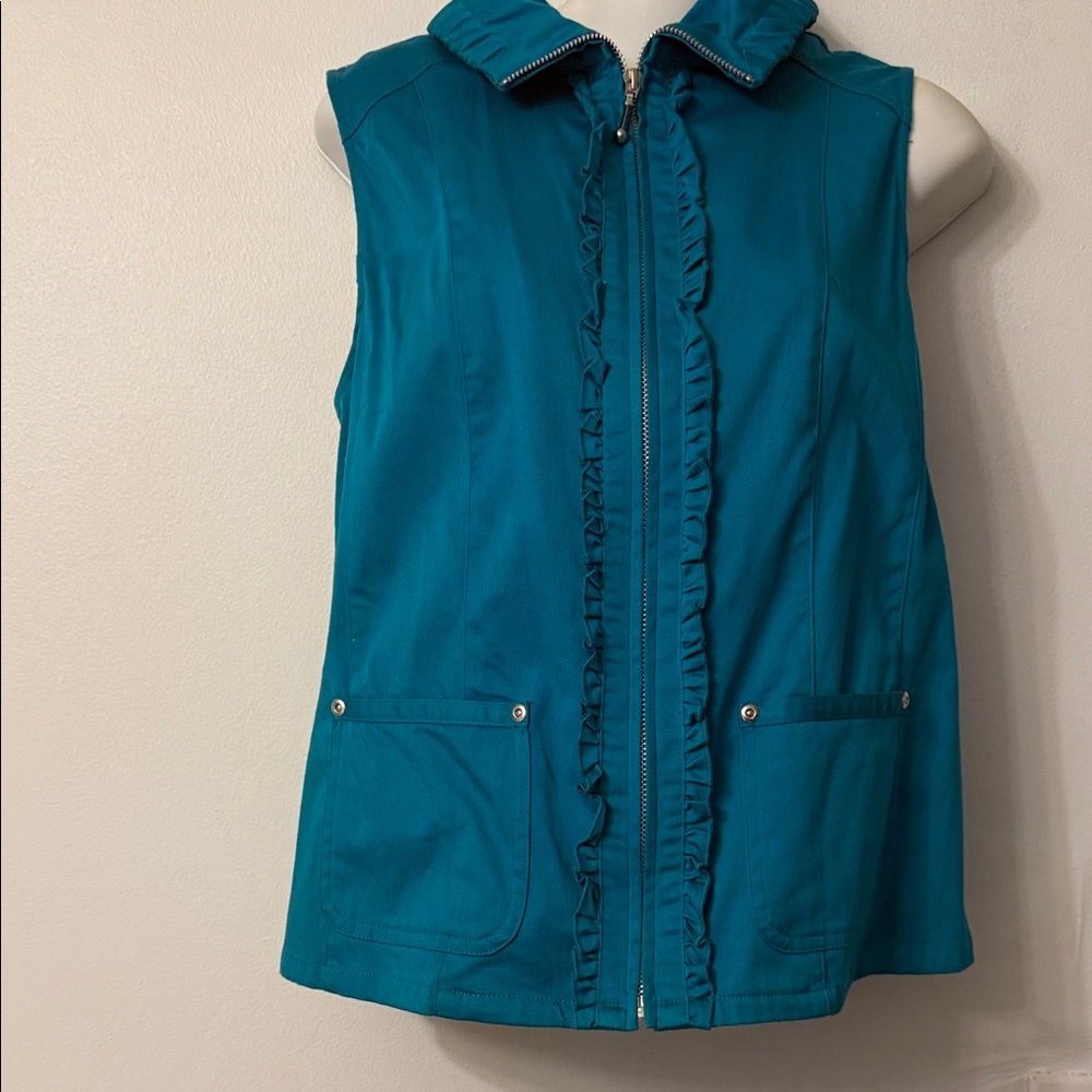 Christopher & Banks Teal Ruffle Vest
